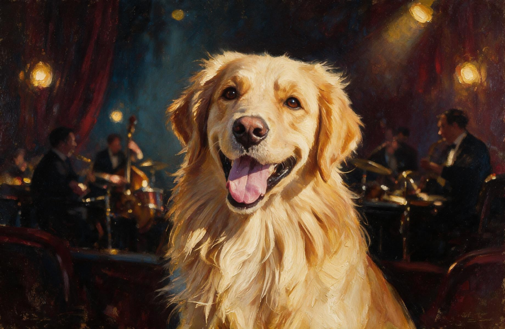 Golden Retriever Jazz Style Pet Portrait